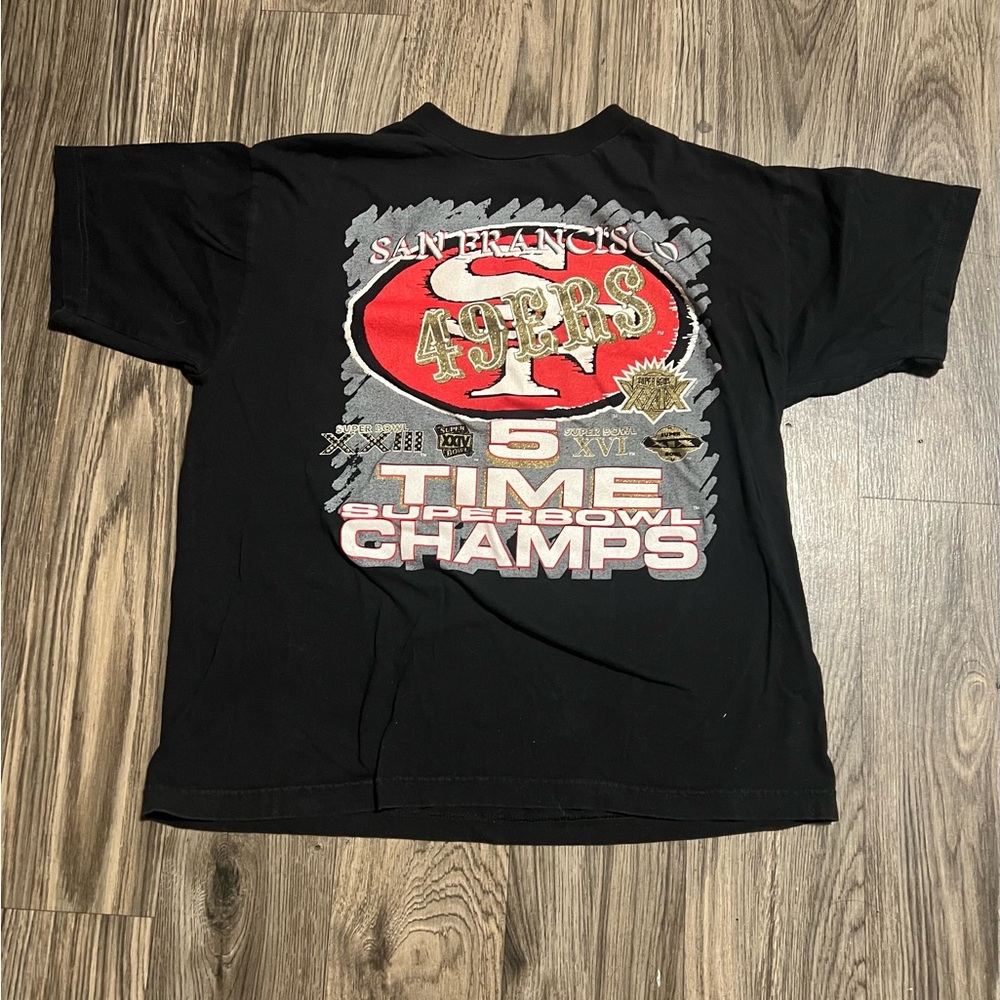 49ERS Champs Black Graphic Tee with Red and White Front Print✨
